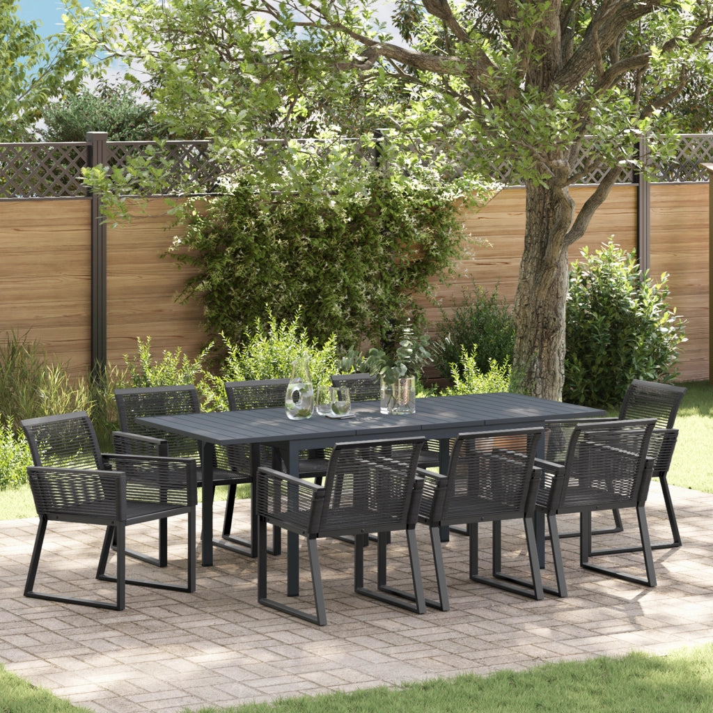 Set da Pranzo da Giardino 9 Pezzi Nero Polyrattan