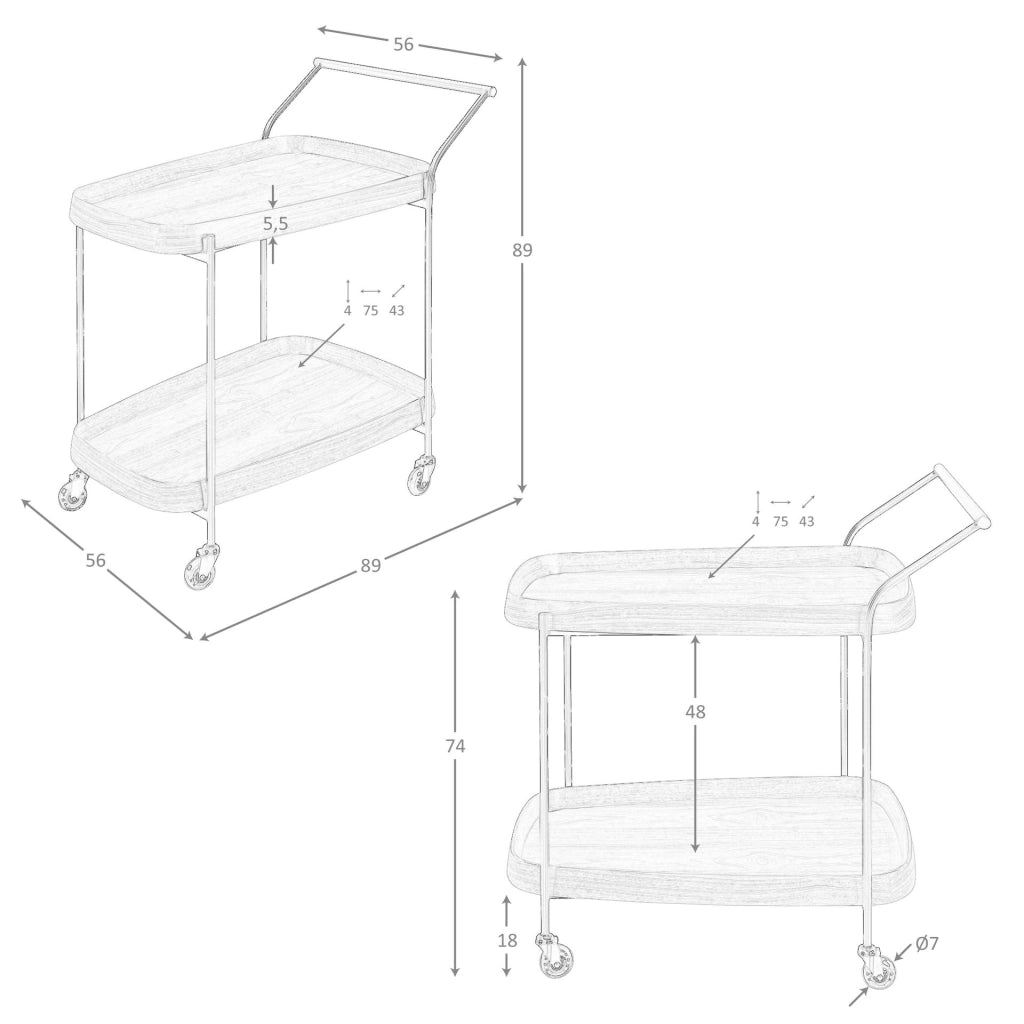 Carrello minibar in noce e acciaio nero