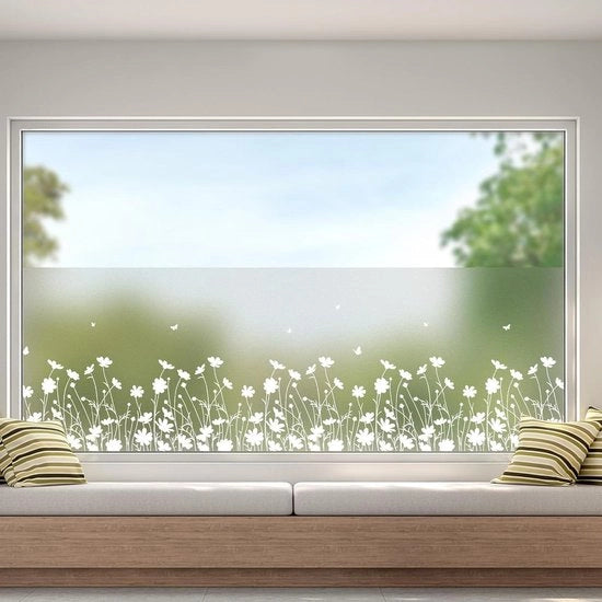 Vinile per finestra con effetto opaco - Tapparella per finestra senza battente - Film statico a fiori per cucina, bagno e camera da letto 445 x 200 cm