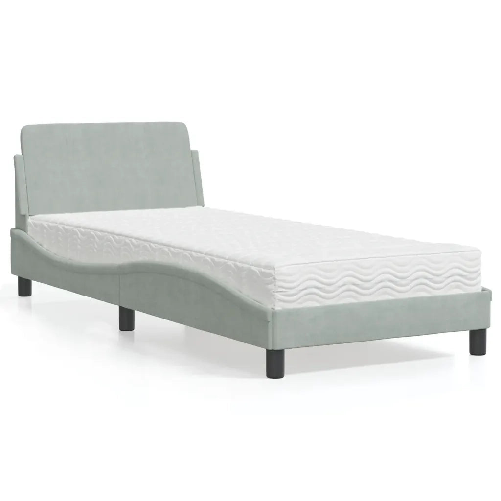 Letto con Materasso Dover Grigio Chiaro 90x200 cm in Velluto