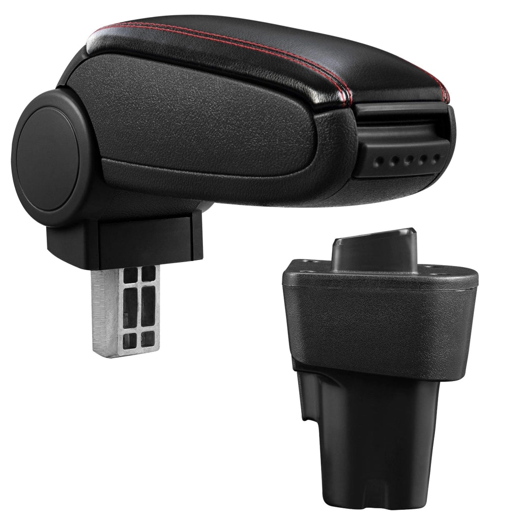 Bracciolo centrale per Kia Picanto 2a generazione con scomparto imbottito in similpelle nera con cuciture rosse 03_0000502