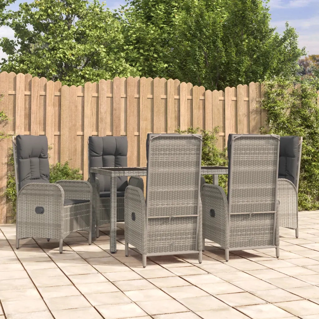 Set da Pranzo da Giardino 7 pz con Cuscini in Polyrattan Grigiocod mxl 124375