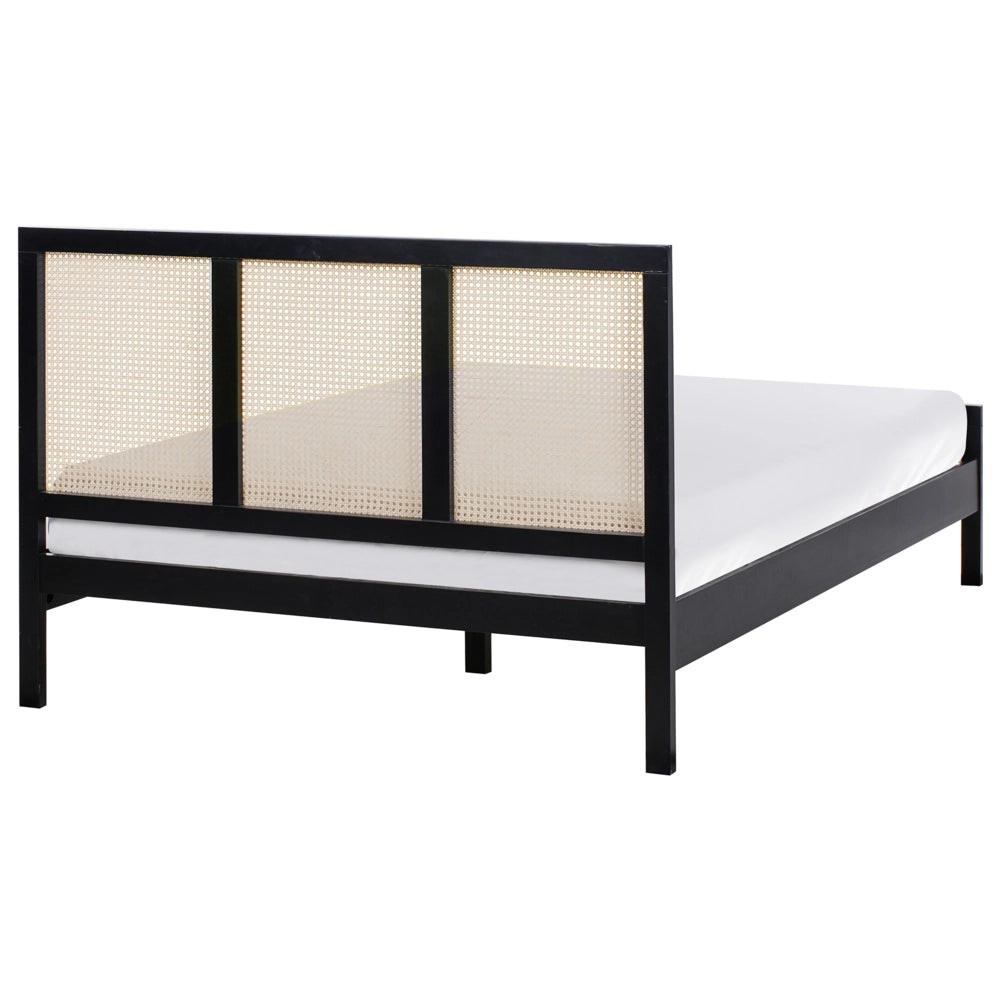 Letto in legno di pino nero 140 x 200 cm matrimoniale con testata a treccia viennese a doghe stile rustico minimalista