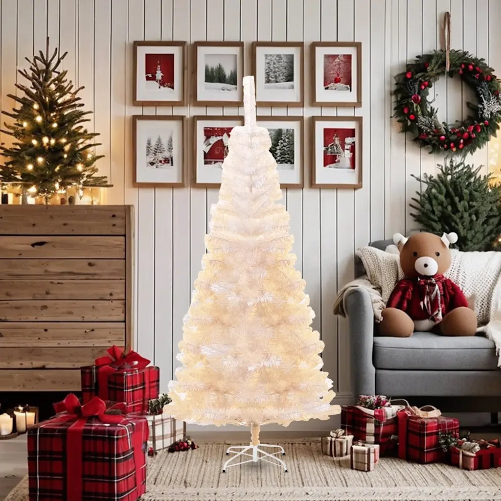 Albero di Natale Artificiale Punte Iridescenti Bianco 180cm PVC cod mxl 24766