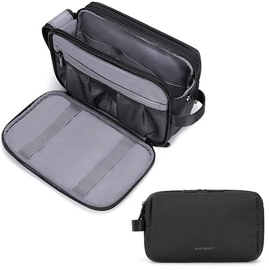 Toilette per uomo, toilette da viaggio, rasoio da bagno per articoli igienici e accessori (grande, nero)