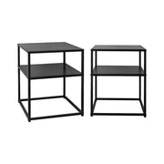 Set 2 comodini in metallo nero con ripiano, nero