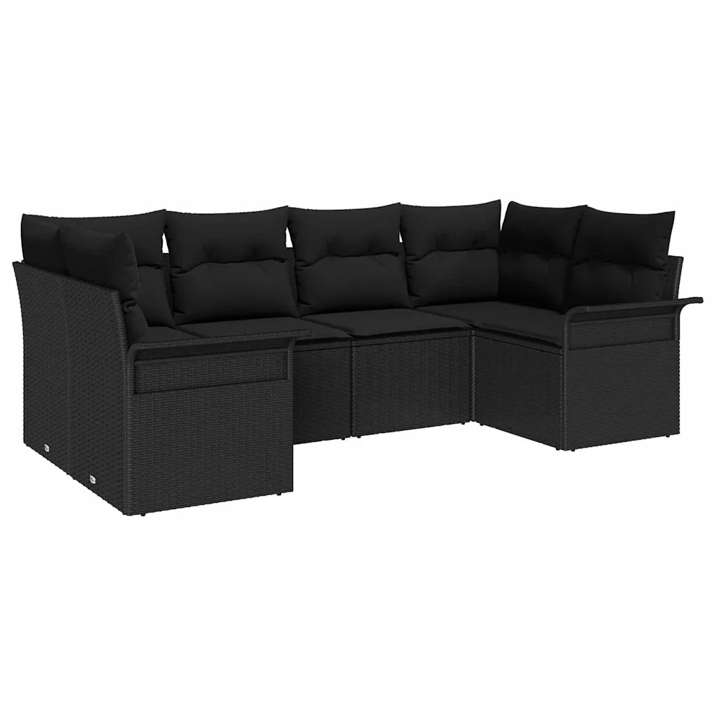Set Divano da Giardino con cuscino 6 pcs Nero Poly Rattan