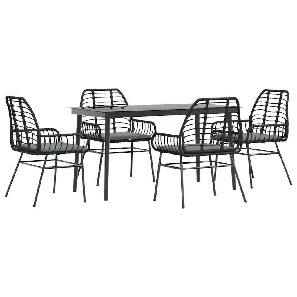 Set da Pranzo da Giardino con Cuscini 5 pz Polyrattan Vetro