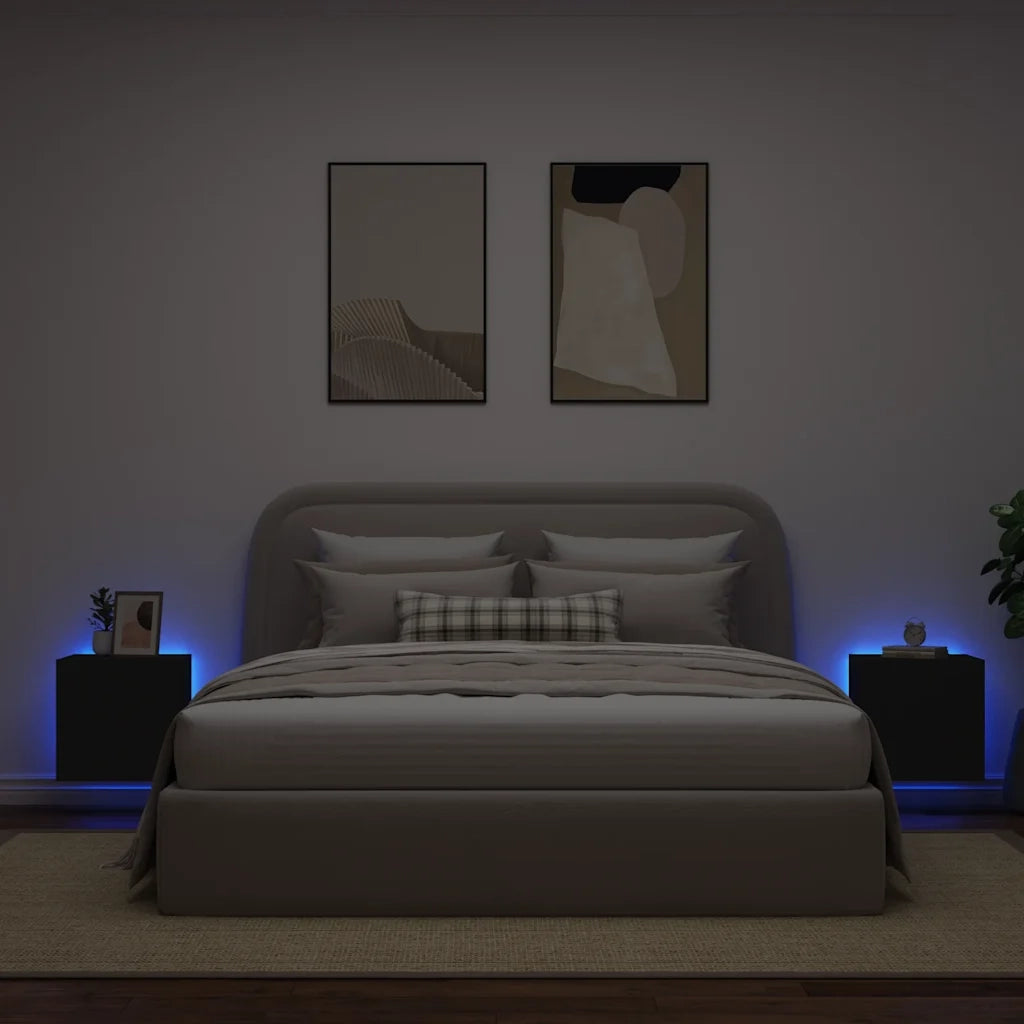 Mobili TV a Parete con Luci LED 2pz Neri 40,5x35x40 cm 837249