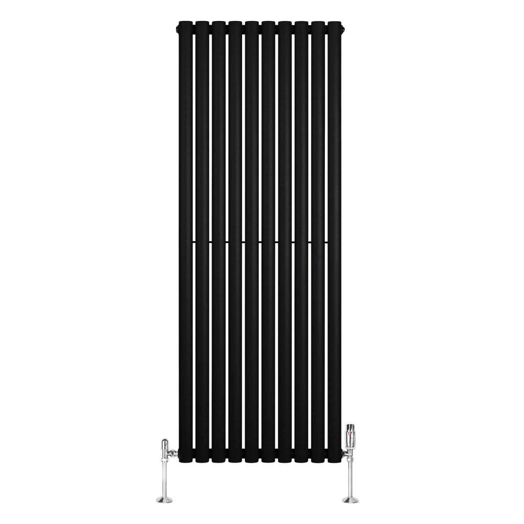 Radiatore Verticale Ovale 1600x600mm Nero con Valvole TRV