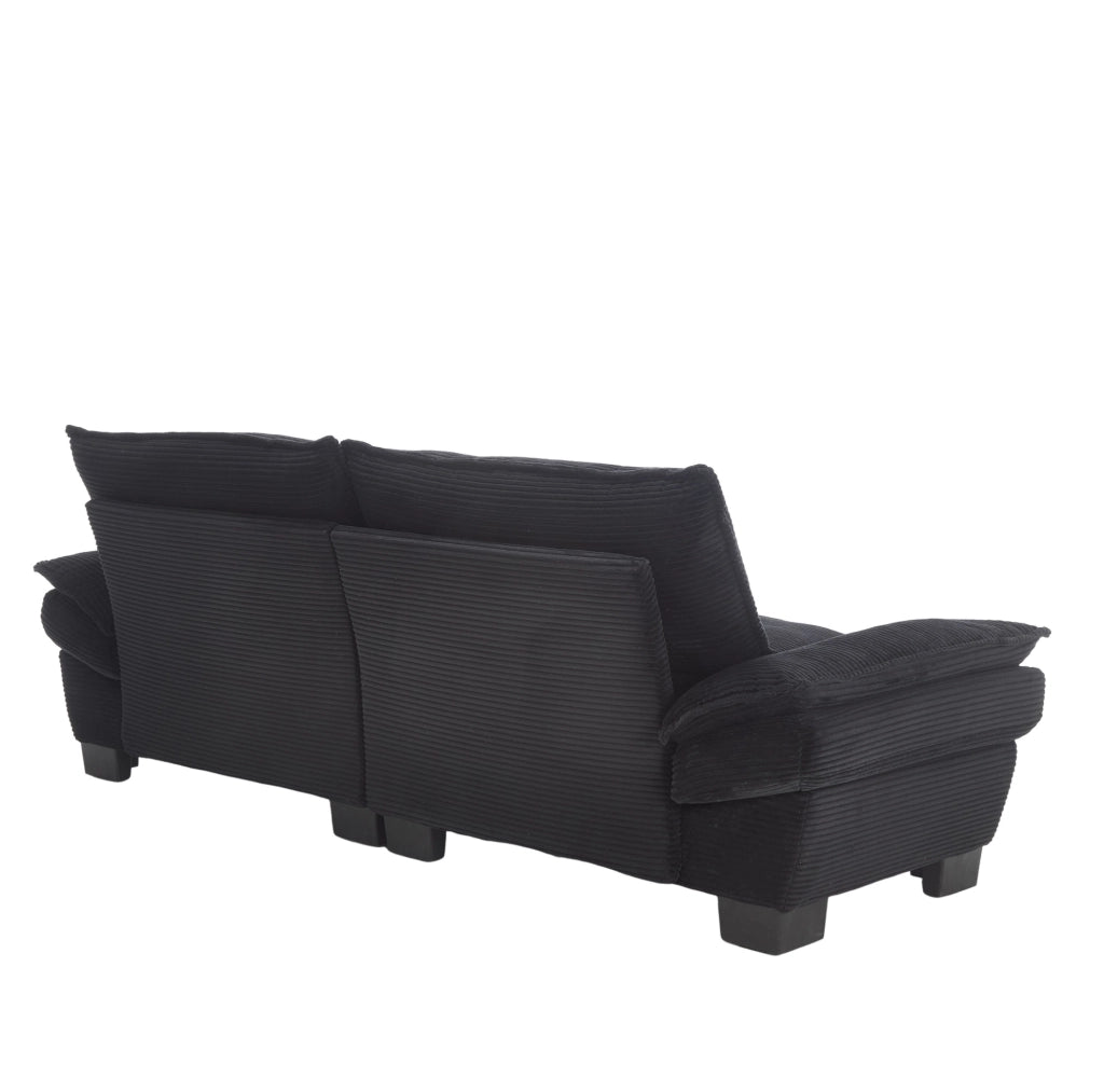 Divano a 2 posti in velluto nero 224x81x81 cm con braccioli imbottiti e cuscini
