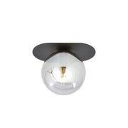 Plafoniera Minimal 1 Luce Teia In Acciaio Nero E Sfera Vetro Fumè