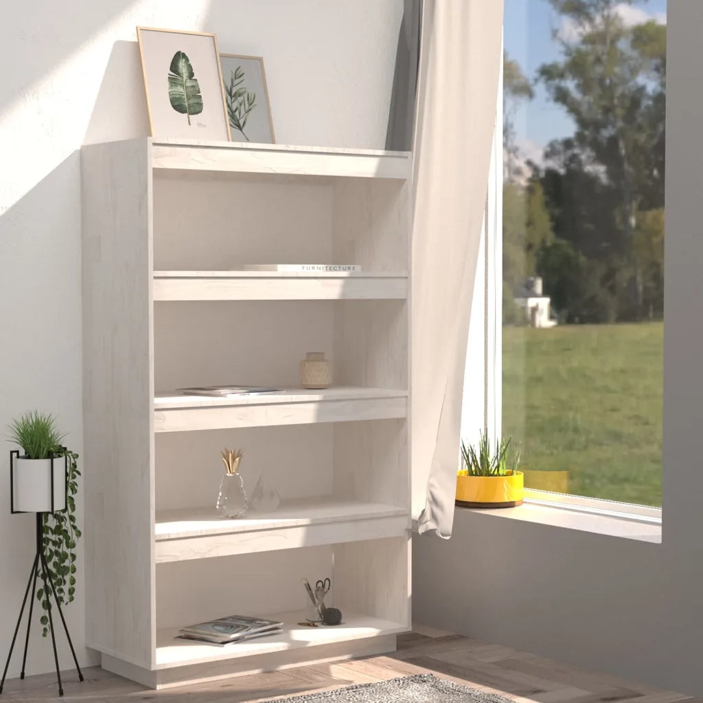 Libreria Divisorio-Scaffale per Libri-Mobile di Stoccaggio Bianco 80x35x135 cm Legno Massello di Pino