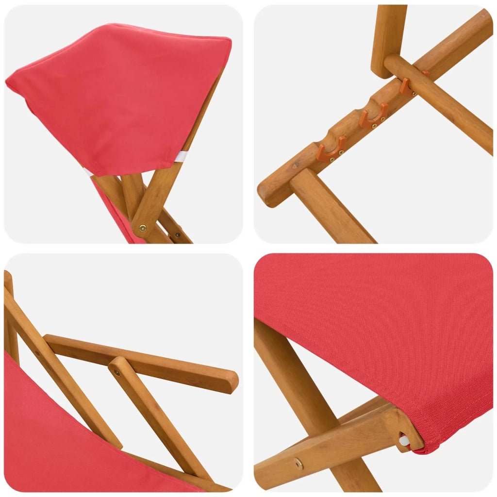 Lettino 4 pcs 3 Posizione Legno di Eucalipto Massello Rosso 3407796