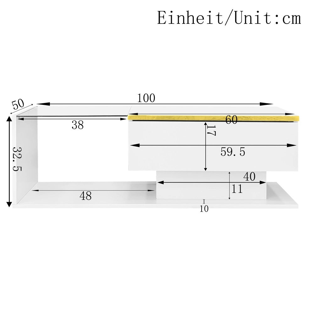 Tavolino da salotto con effetto LED e vetro ¨C MINIMAL ¨C Bianco lucido, 100 cm