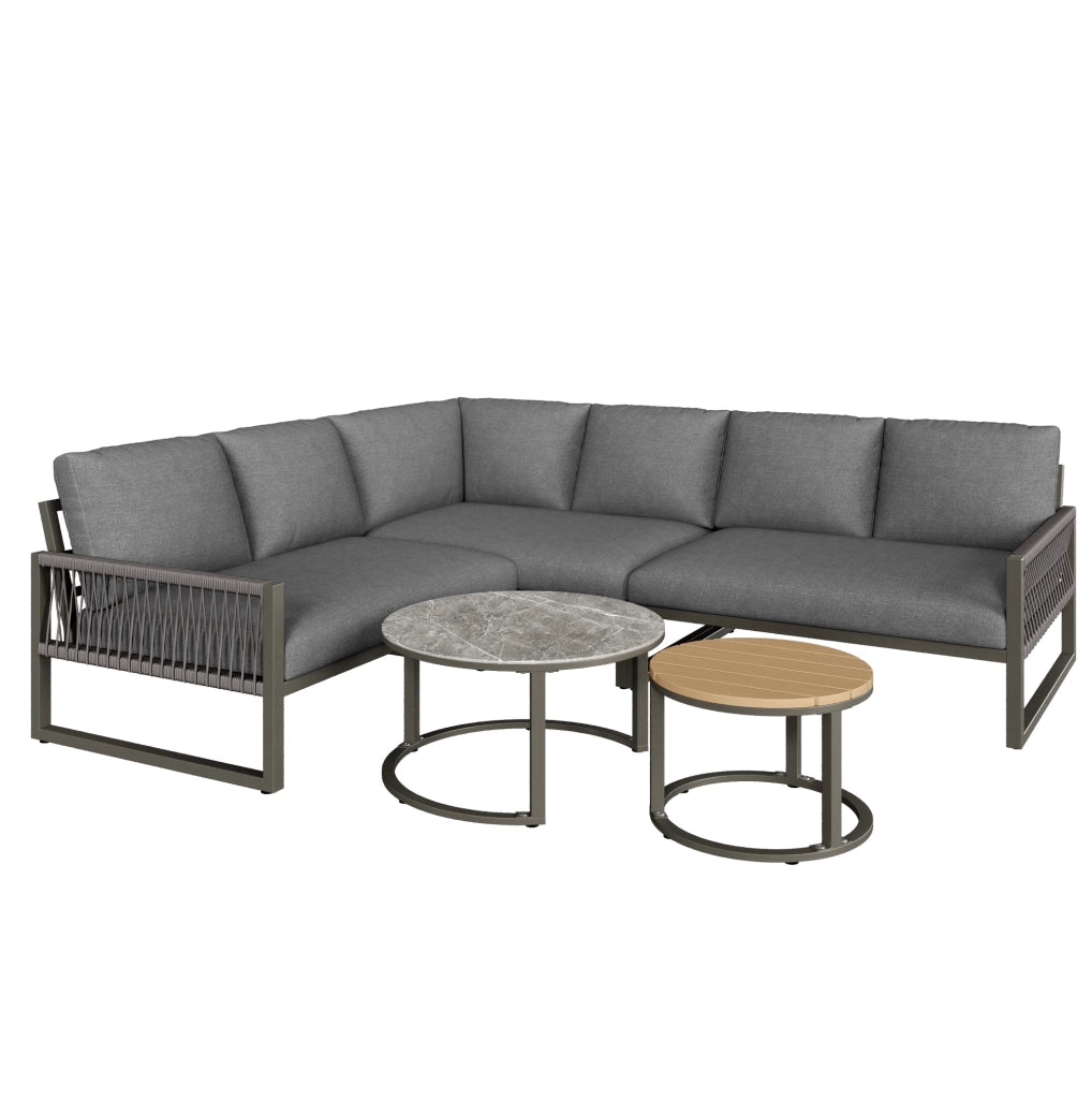 Salotto da giardino 123x68x86 cm; schienale alto e seduta profonda; metallo; grigio