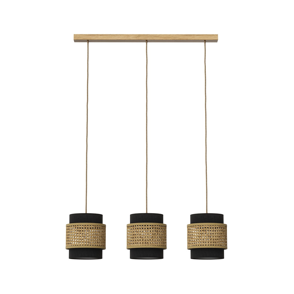 Vicco Lampada a sospensione a 3 pezzi Rattan/nero 70 x 120 cm