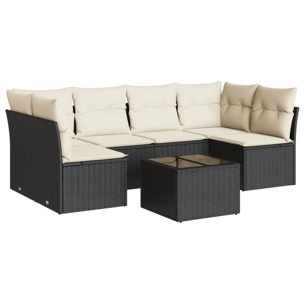 Set Divani da Giardino con Cuscini 7pz Nero Polyrattan 3249235