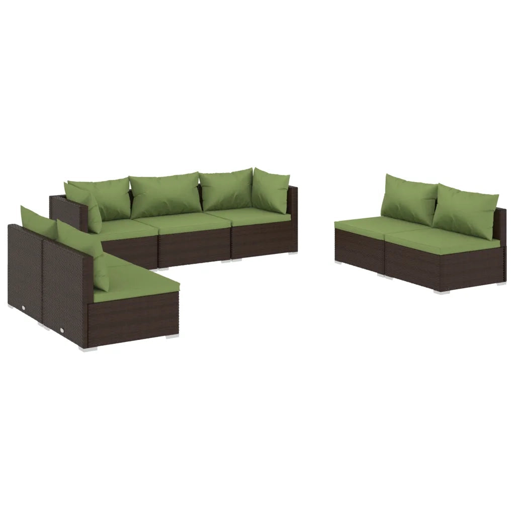Set Divani da Giardino 7 pz con Cuscini in Polyrattan Marrone 3102236