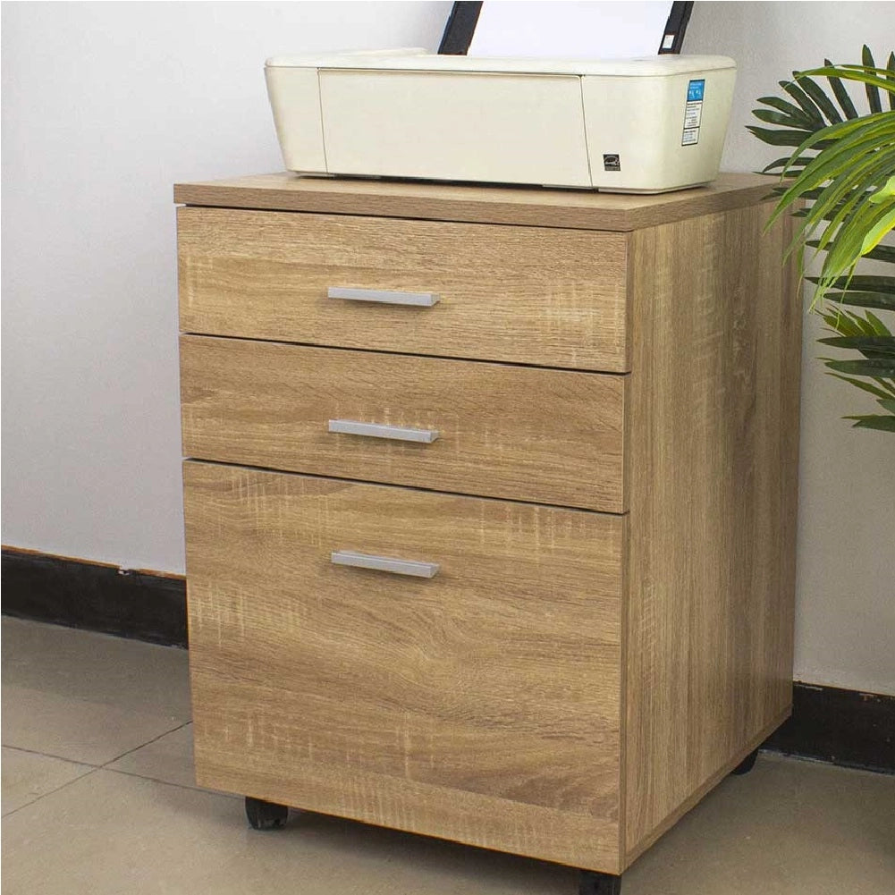 Cassettiera da Ufficio Scrivania in Legno MDF 3 Cassetti 46x45 H64cm Quercia