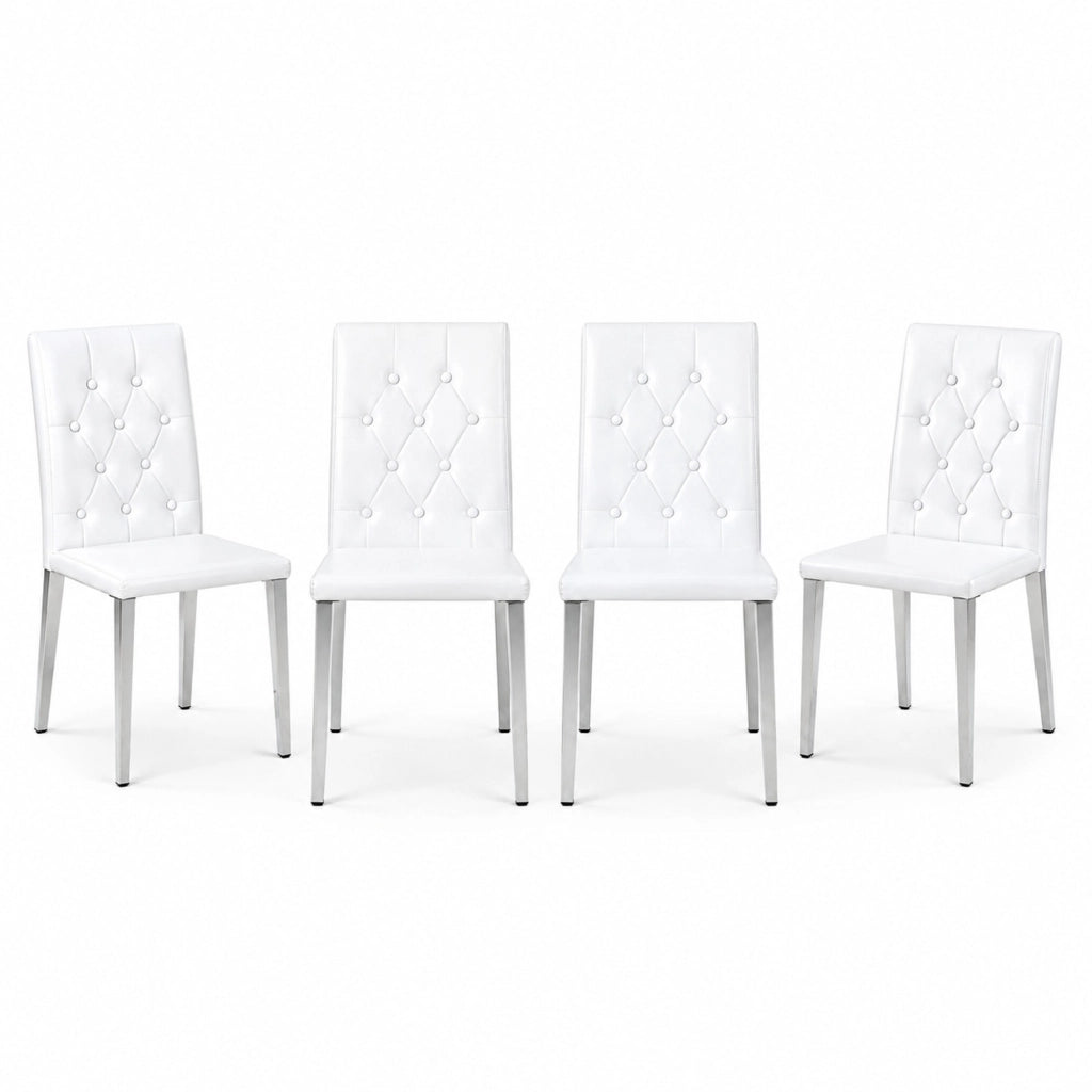 Set di 4 sedie da pranzo bianche e argento in PU