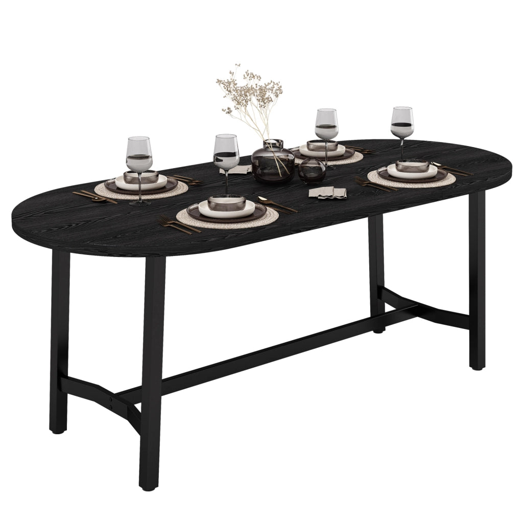 Tavolo da pranzo 180x80x75 cm per 6-8 persone; angoli arrotondati; MDF e ferro; nero