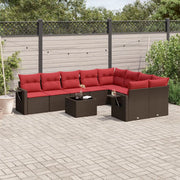 Set Divani da Giardino 10 pz con Cuscini Marrone in Polyrattan 3220653