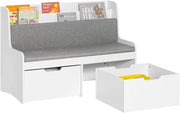 Panca per Bambini con Ruote Libreria con Scatola Portaoggetti Panca per Scarpe con Cuscino Sedile Bianco 100x45x70cm KMB66-W