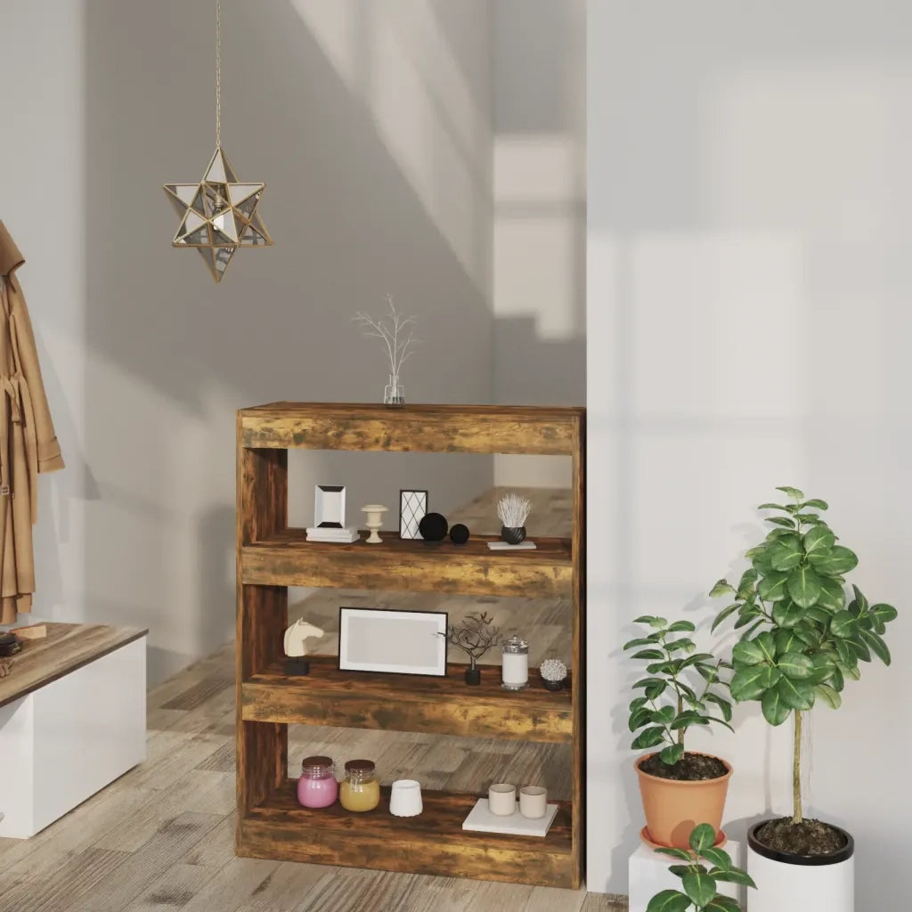 Libreria Divisorio-Scaffale per Libri-Mobile di Stoccaggio Rovere Fumo 80x30x103 cm Legno Multistrato