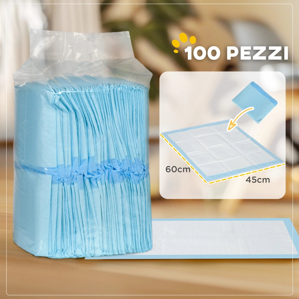 Tappetini Igienici per Cani ¨C Xylo ¨C 100 Pezzi 6 Strati 45x60cm Blu Bianco