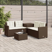 Divano da Giardino con Tavolo e Cuscini a L-Sofa da Giardino-Divano da esterno Marrone Polyrattan 764401