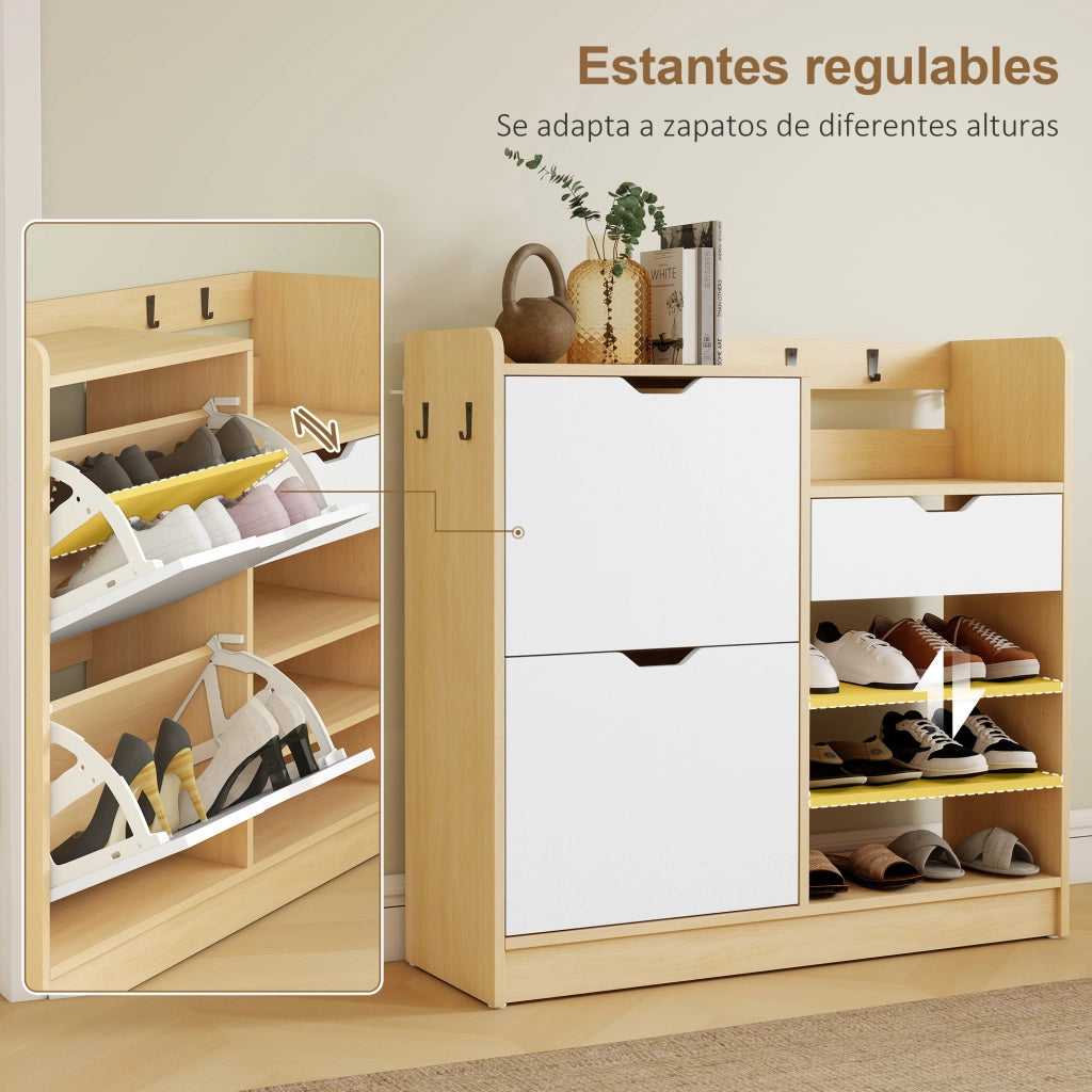 Scarpiera Ingresso con Cassetto Appendiabiti 4 Ganci 14 Paia ¨C Xylo ¨C Legno Naturale Bianco