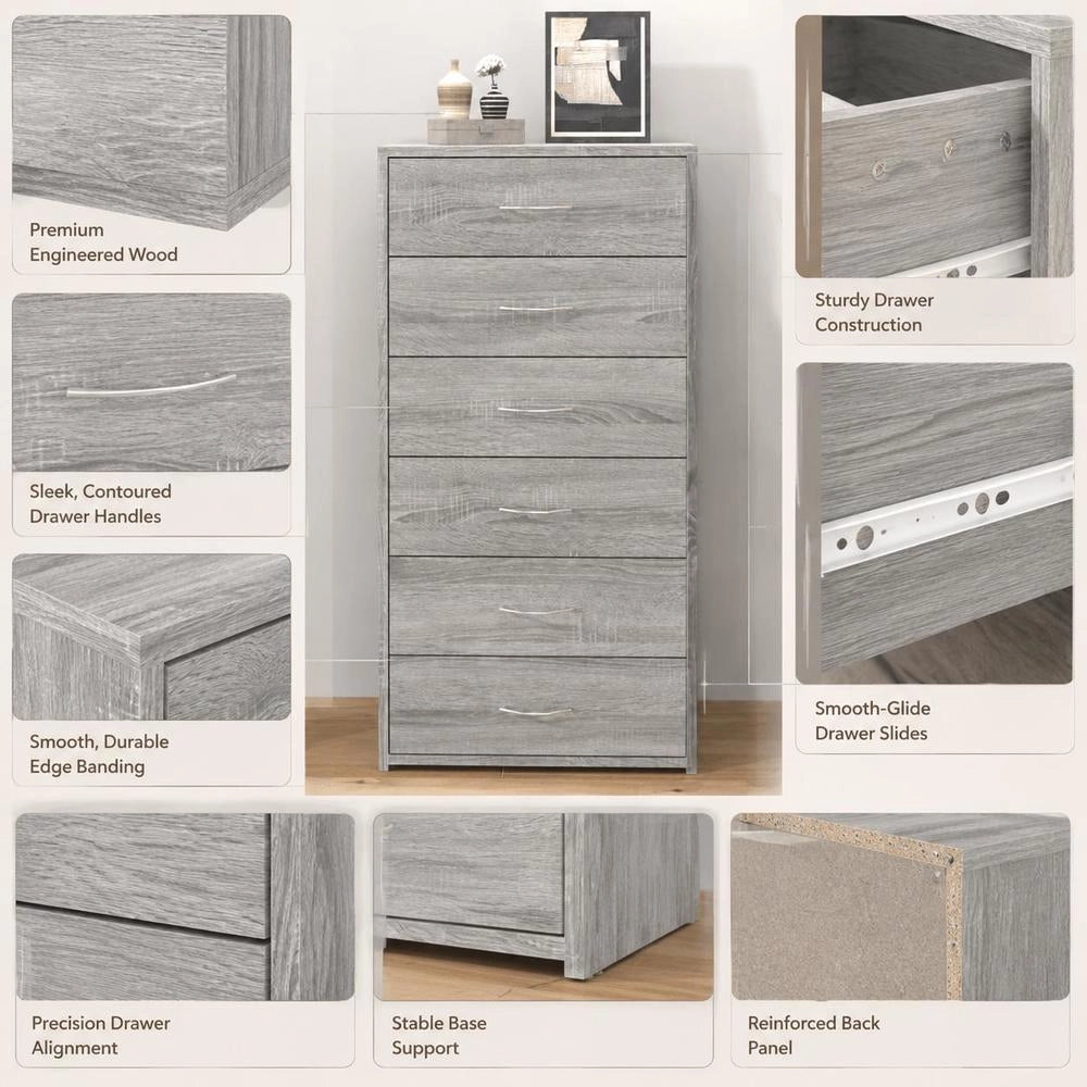 Sideboard With 6 Drawers, Sonoma Grey, 50x34x96cm, Wood-based Material