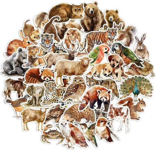 Set di adesivi per animali - 50 pezzi adesivi in vinile - motivi aquarelli carini - impermeabili - per laptop - telefono cellulare - bottiglia di acqua - bicicletta - valigetta - album di scrapbooking - album di foto.