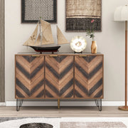 Sideboard a 3 ante con vani interni 120 x 38 x 76;5 cm; legno naturale e nero