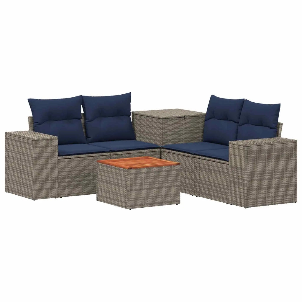 Set di divani 6 pz Grigio e Blu Navy Rattan sintetico e Acciaio 3447573