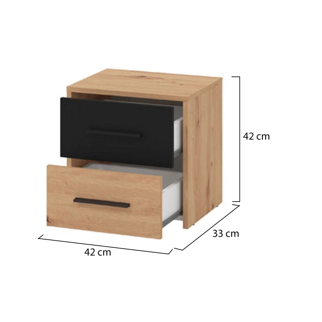 Secli, Comodino 2 Cassetti, 42x33x42h cm Marrone Rovere Nodi