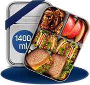 Tazza per pane in acciaio inossidabile con cassetti, 1400 ml, inclusa distributrice flessibile, tazza per pane per bambini, con sottodivisione, tazza per pane per asilo, scuola, ufficio, contenitore per pranzo