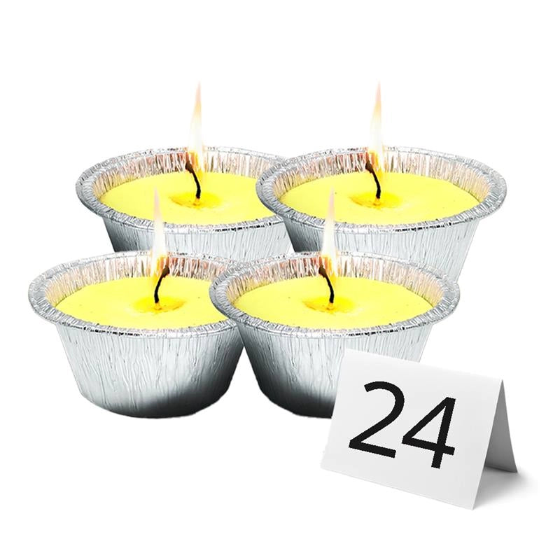 SET 24 CANDELE ALLA CITRONELLA BASE IN ALLUMINIO PER USO ESTERNO CON SPAGO DURATA +10H