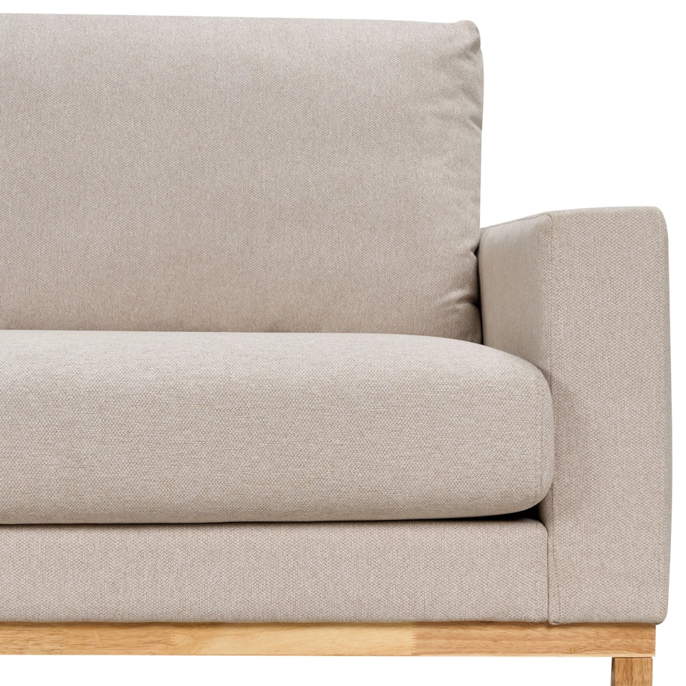 Divano angolare destro Tappezzeria in poliestere beige Gambe in legno Elegante