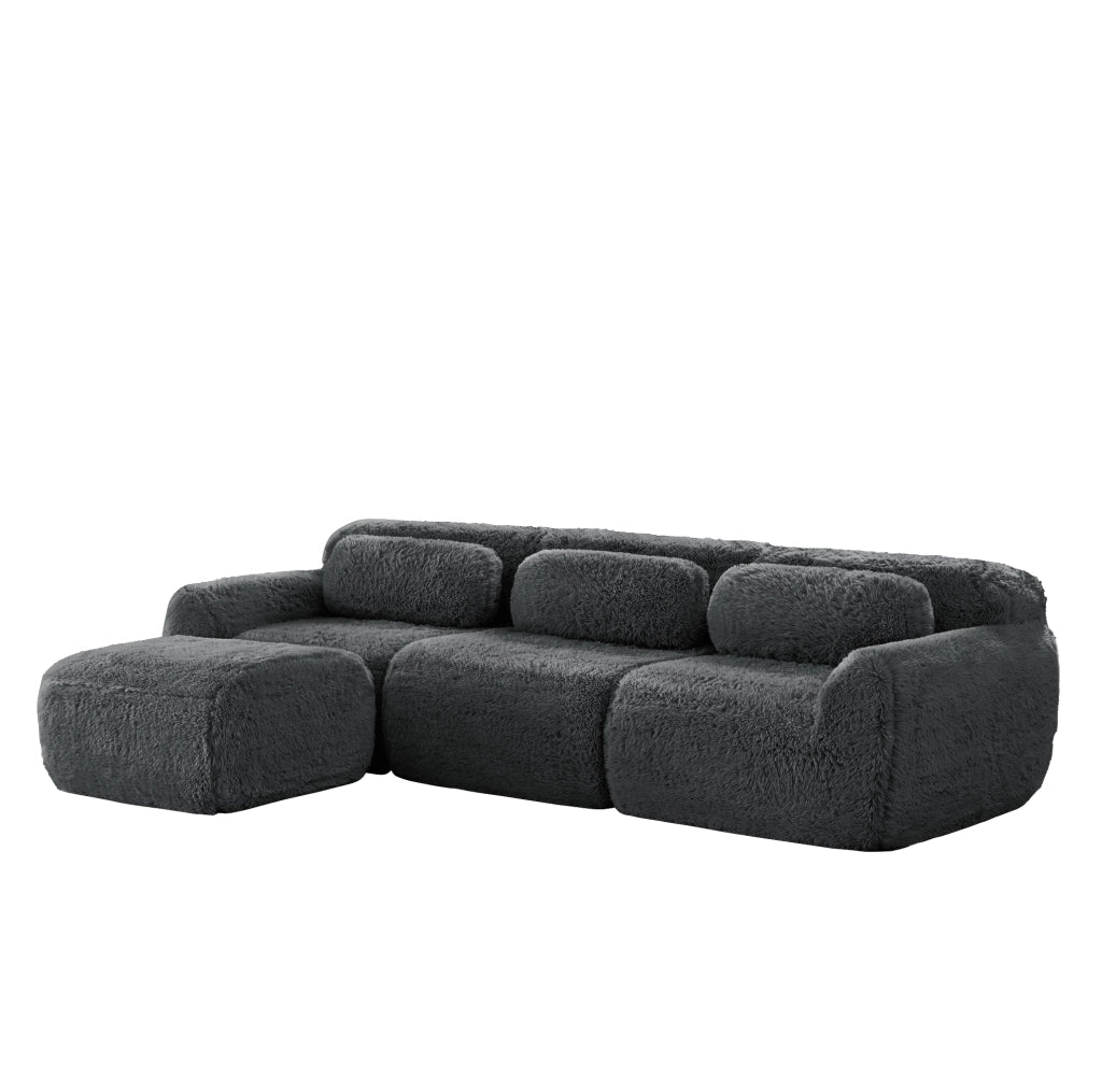 Divano modulare angolare a L 291x179x73 cm in tessuto peluche grigio; senza montaggio