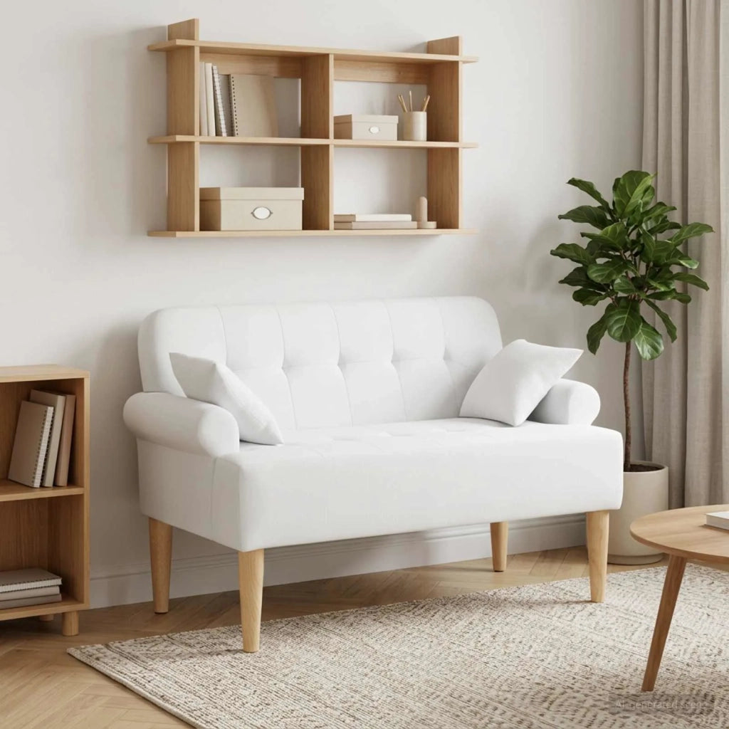 Loveseat con bottoni imbottiti Bianco 120 x 65 x 79 cm Tessuto 42041819
