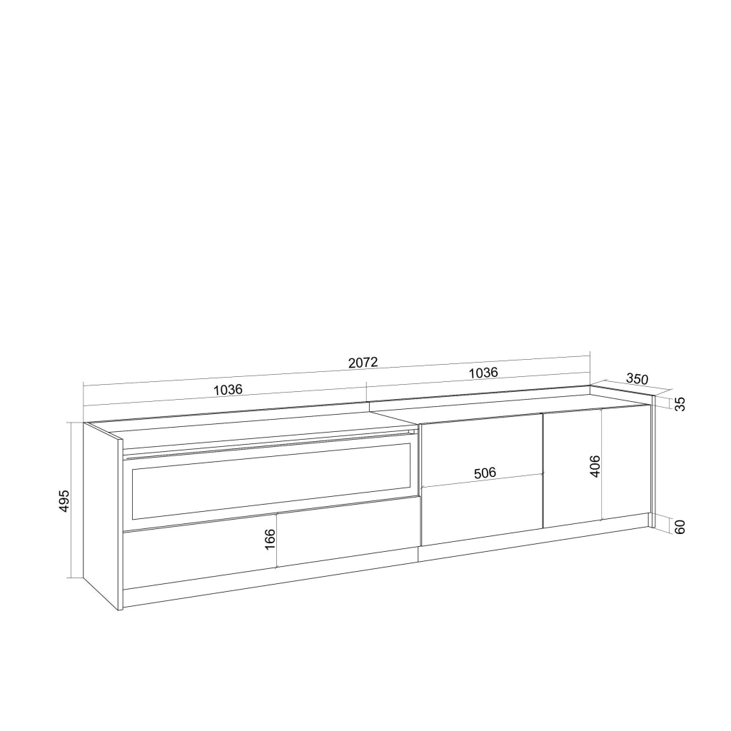 Mobile TV Soggiorno, 207x50x37 cm, Per TV fino a 80", Camino elettrico, LED, Rovere e nero