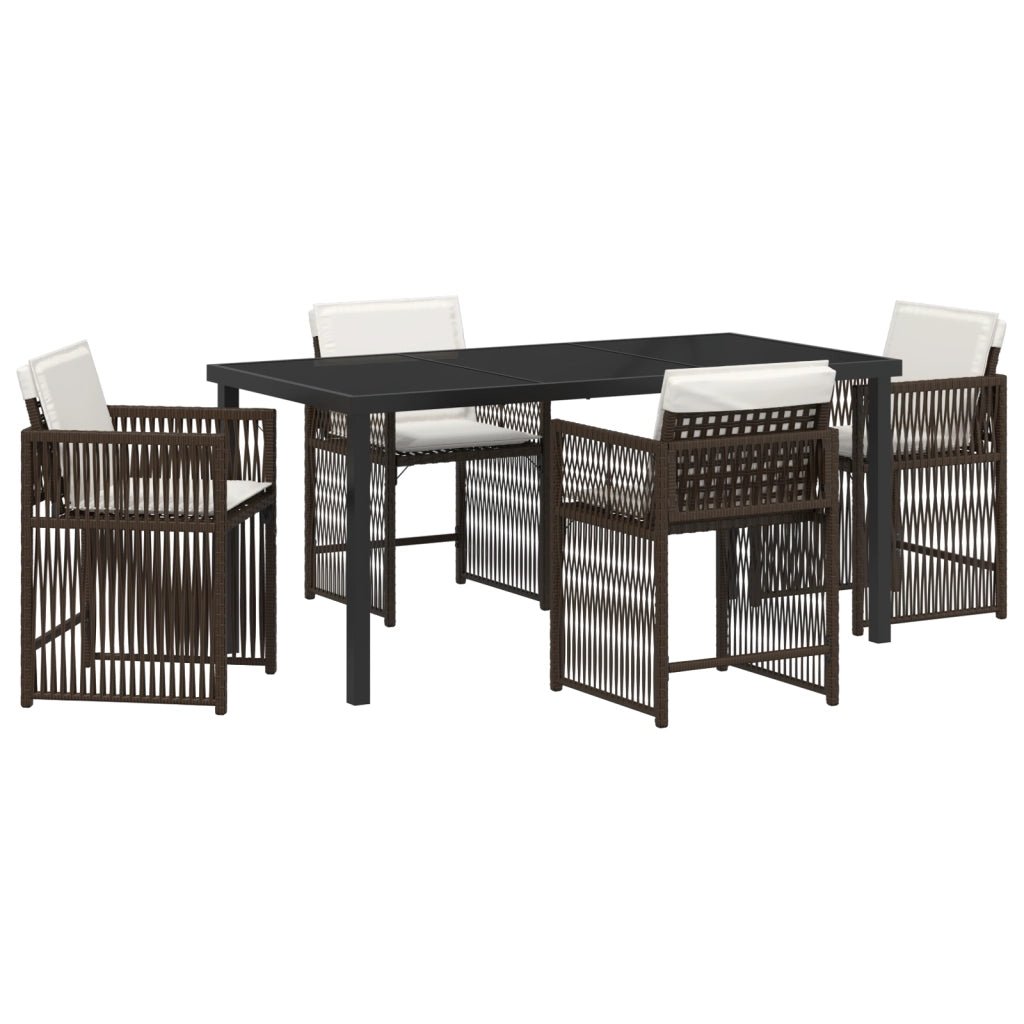Set da Pranzo da Giardino 5 Pezzi con Cuscini Marrone Rattan Polietilene