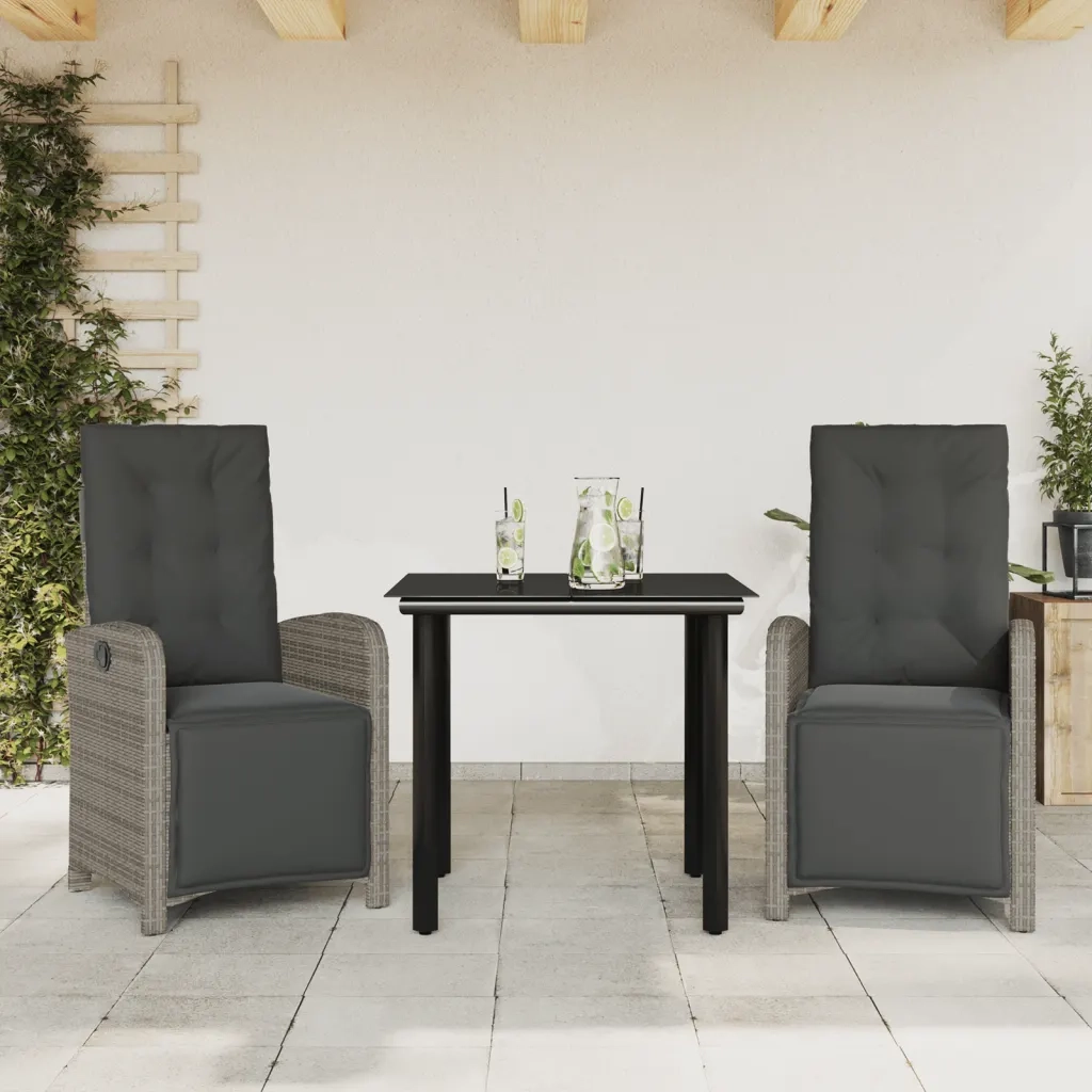Set da BistrÃ² 3 pz con Cuscini Grigio in Polyrattan