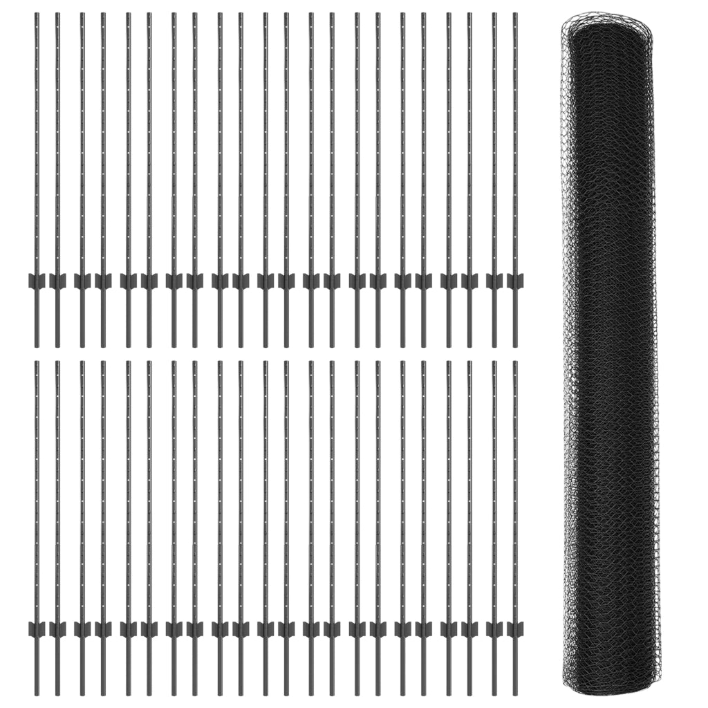 Paletti per Recinzione  22 pcs U-Channel Grigio 120 cm Acciaio