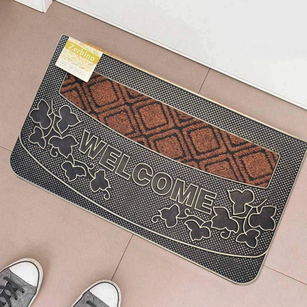 Trade Shop - Tappeto Zerbino Welcome Piante 45x75cm In Gomma E Fibra Cocco 4 Colori Ingresso -