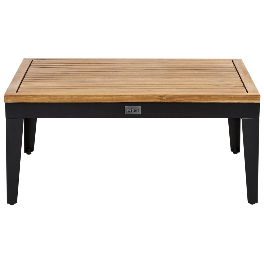 Set da giardino 3 posti in legno di acacia certificato con divano angolare tavolino e cuscini beige chiaro lato sinistro