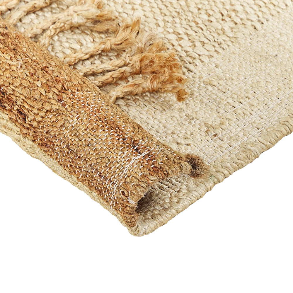 Tappeto juta beige 80 x 150 cm con nappe motivo geometrico intrecciato fatto a mano stile boho per soggiorno camera da letto