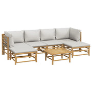 Set di mobili da giardino per esterni 7 pezzi con cuscini in bambù grigio chiaro 02_0017191